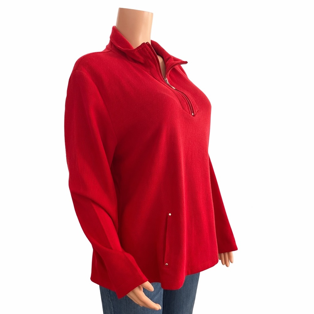 Karen Scott Petite XL Red Quarter Zip Mock Neck Cotton Knit Top NWT - Picture 5 of 11
